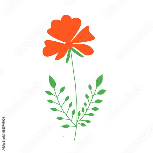 Simple orange flower with green stems and leaves