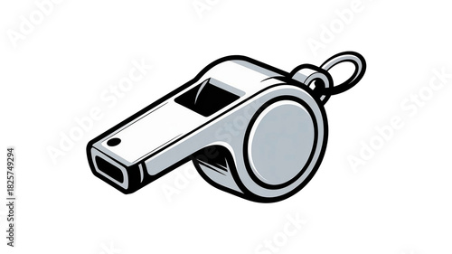 Silver Whistle with Chain – Sports Referee Coaching Signal Illustration