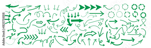 Hand drawn arrow set featuring curved, straight, dotted, and swirled arrows design, arrow vector for creative design, presentations, infographics, and decorative purposes