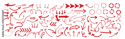 Hand drawn arrow set featuring curved, straight, dotted, and swirled arrows design, arrow vector for creative design, presentations, infographics, and decorative purposes