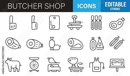 Modern line butcher shop toolkit for culinary and food design projects