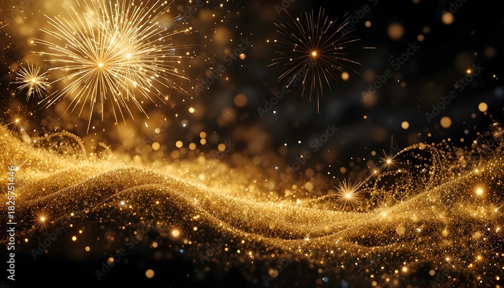 Fototapeta premium Abstract Gold Glitter Background with Fireworks for Holiday Celebrations