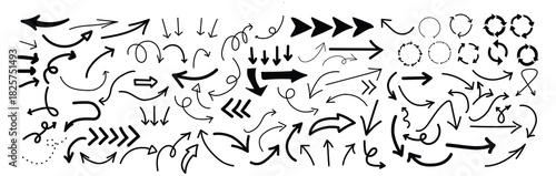 Hand drawn arrow set featuring curved, straight, dotted, and swirled arrows design, arrow vector for creative design, presentations, infographics, and decorative purposes