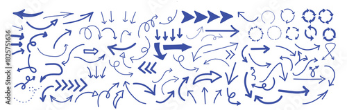Hand drawn arrow set featuring curved, straight, dotted, and swirled arrows design, arrow vector for creative design, presentations, infographics, and decorative purposes
