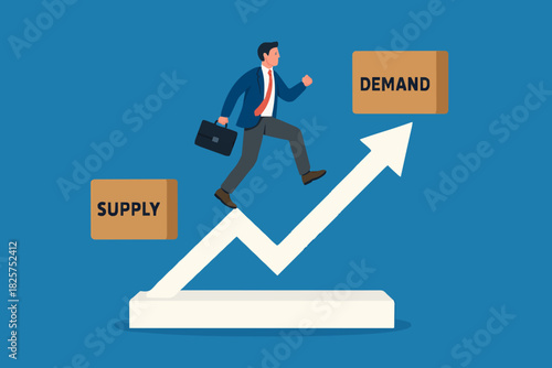supply and demand balance concept illustration, price determination in a capital market concept, US dollar money sign with arm metaphor of balancing the word supply and demand vector illustration