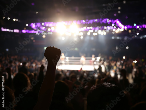 Pro Wrestling Arena Crowd With Spotlight Energy