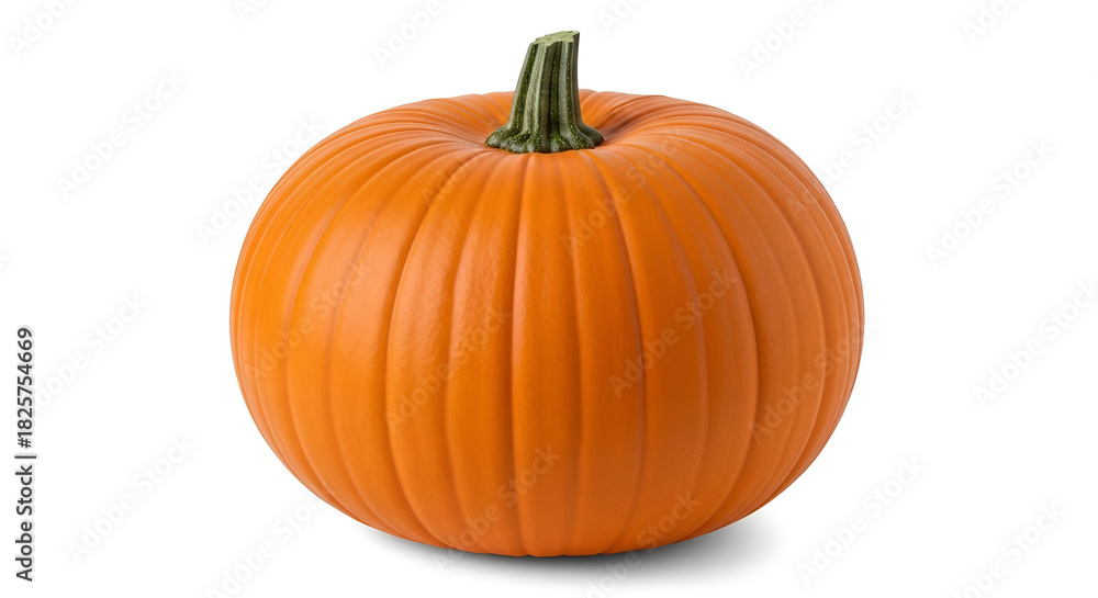 Obraz premium Bright Orange Pumpkin with Green Stem on White Background