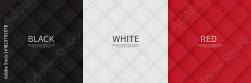 Set of abstract gradient white gray, black, red square tile pattern minimal background. Simple futuristic geometric texture background with copy space. Use for cover template, poster, web banner.