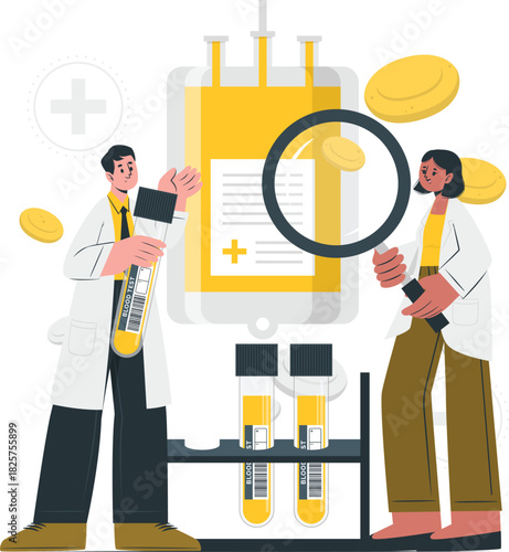 Scientists analyze blood plasma in lab