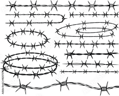 Hand-Drawn Barbed Wire Vector Set.