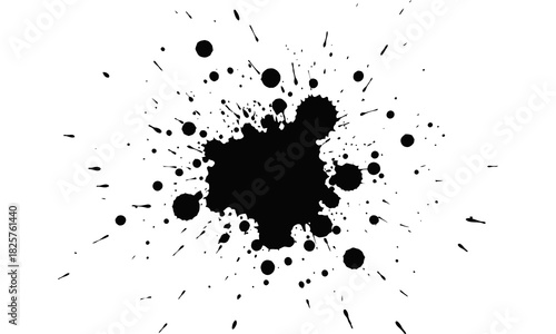 Abstract black ink splatter on white background.