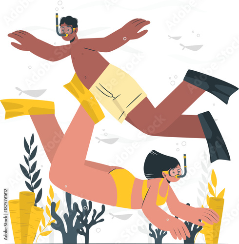 Man and woman snorkeling underwater