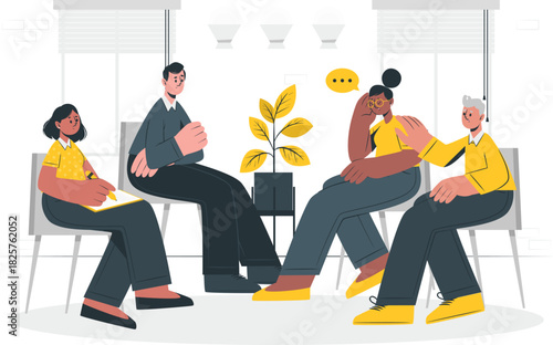 Group therapy session with diverse people