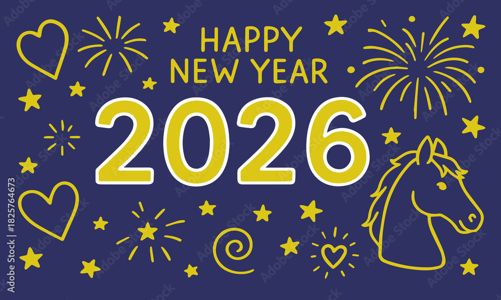 Fototapeta premium Happy new year 2026. Black doodle lettering on white background. Lettering design for poster, banner, prints.