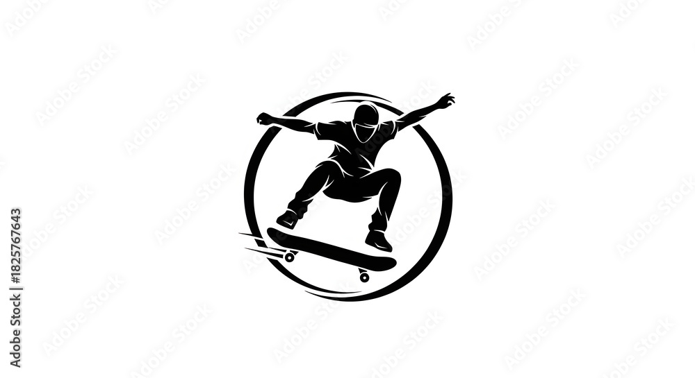 Fototapeta premium Skateboarder Silhouette in Circle Frame Logo