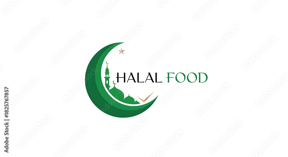 Naklejka premium Halal Food Logo with Crescent Moon