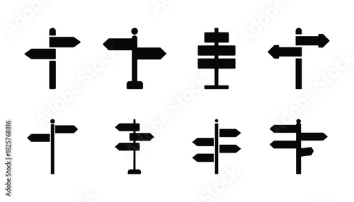 Black direction signpost silhouette  isolated on white background