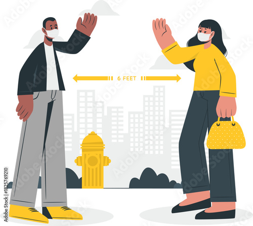 Social distancing wave, masks