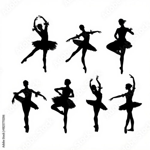 Silhouettes of ballet dancers in various poses