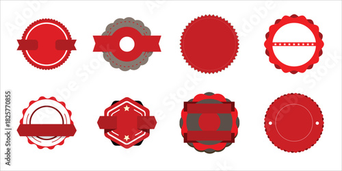 Vector Set of Eight Blank Red and Grey Decorative Badges and Labels for Sale Promotion and Branding Design
