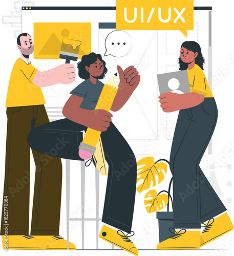 Three people collaborating on uiux design