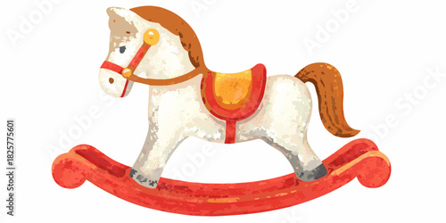 Watercolor style rocking horse toy illustration on white background
