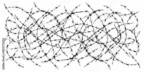 Tangled barbed wire illustration on white background for security concepts