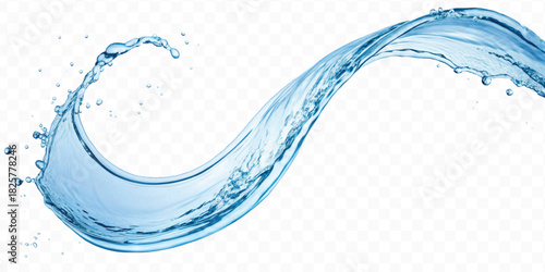 realistic smooth liquid clean water splash in different color and curve style isolated on  transparent background