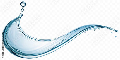 realistic smooth liquid clean water splash in different color and curve style isolated on  transparent background