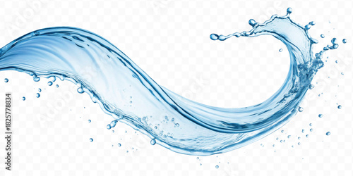 realistic smooth liquid clean water splash in different color and curve style isolated on  transparent background