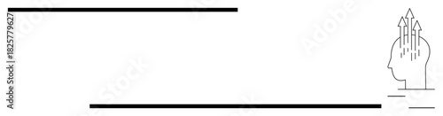 Business growth concept. Minimalist design a human head outline with upward arrows growth. Business growth linked to innovation, productivity, and development. For marketing, leadership