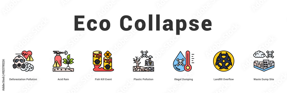 Fototapeta premium Eco Collapse Modern and clean web banner illustration featuring thematic icons for visual communication