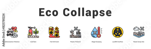 Eco Collapse Modern and clean web banner illustration featuring thematic icons for visual communication