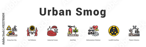 Urban Smog Modern and clean web banner illustration featuring thematic icons for visual communication