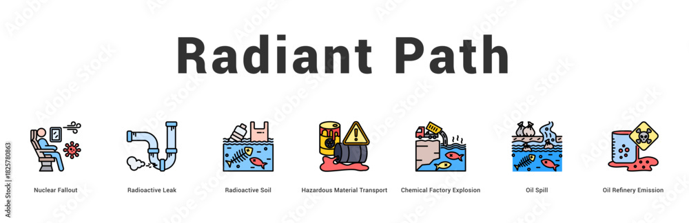 Naklejka premium Radiant Path Modern and clean web banner illustration featuring thematic icons for visual communication