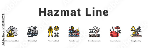 Hazmat Line Modern and clean web banner illustration featuring thematic icons for visual communication
