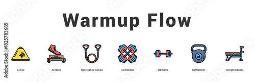 Warmup Flow Modern and clean web banner illustration featuring thematic icons for visual communication
