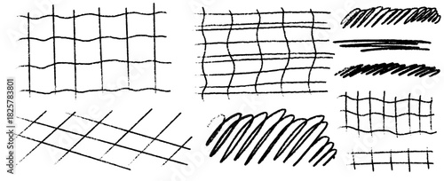 Hand-drawn grid and underline texture with soft crayon strokes and bold crayon shading, set over a clean grid layout with repeated spacing, finished with expressive scrawl lines and subtle scrawl acce