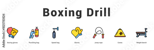 Boxing Drill Modern and clean web banner illustration featuring thematic icons for visual communication
