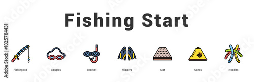 Fishing Start Modern and clean web banner illustration featuring thematic icons for visual communication