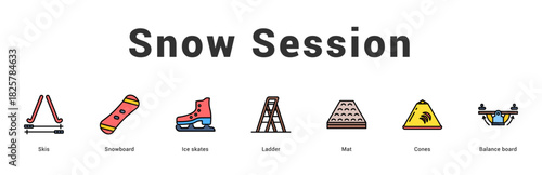 Snow Session Modern and clean web banner illustration featuring thematic icons for visual communication