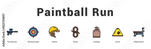 Paintball Run Modern and clean web banner illustration featuring thematic icons for visual communication