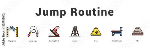 Jump Routine Modern and clean web banner illustration featuring thematic icons for visual communication
