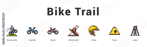 Bike Trail Modern and clean web banner illustration featuring thematic icons for visual communication