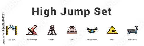 High Jump Set Modern and clean web banner illustration featuring thematic icons for visual communication
