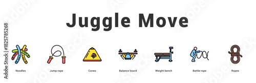 Juggle Move Modern and clean web banner illustration featuring thematic icons for visual communication