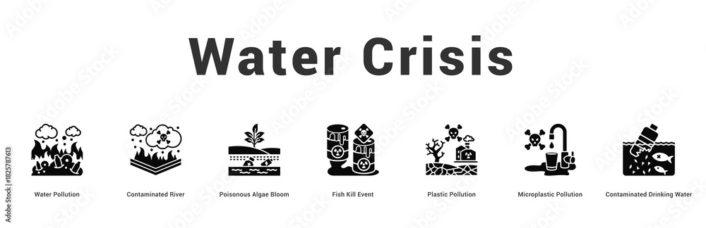 Obraz premium Water Crisis Modern and clean web banner illustration featuring thematic icons for visual communication