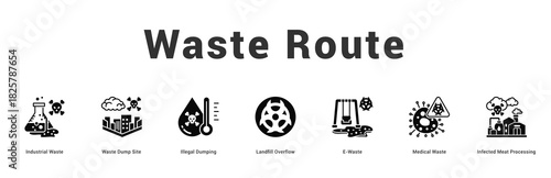 Waste Route Modern and clean web banner illustration featuring thematic icons for visual communication