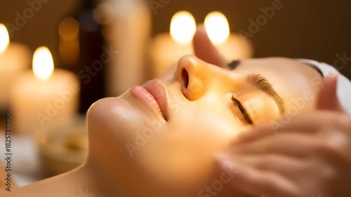 Wallpaper Mural Serene Spa Treatment Relaxed Woman Receiving Facial Massage by Candlelight. Torontodigital.ca