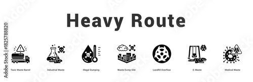 Heavy Route Modern and clean web banner illustration featuring thematic icons for visual communication